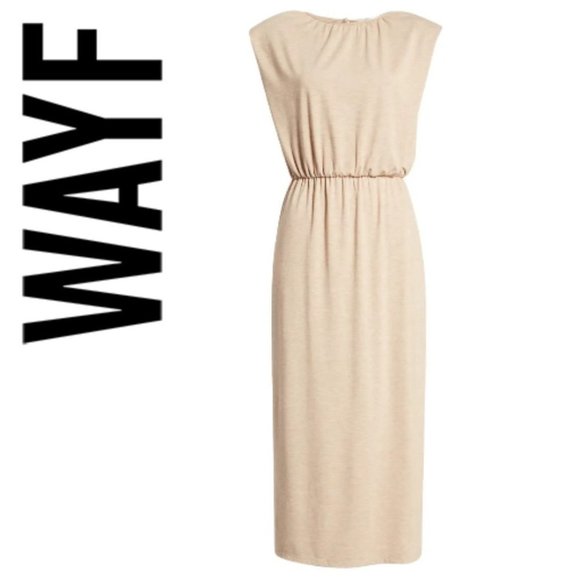 NEW Padded Shoulder Midi Dress WAYF XL in Sand - Picture 5 of 10